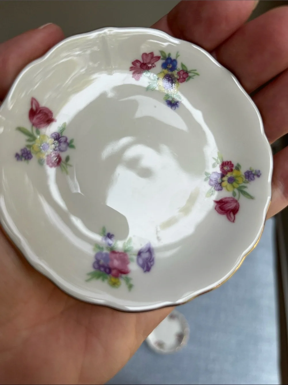 Vintage Butter Pats 6 Flowers Porcelain Gold Gilt Rim Bareuther German Mini